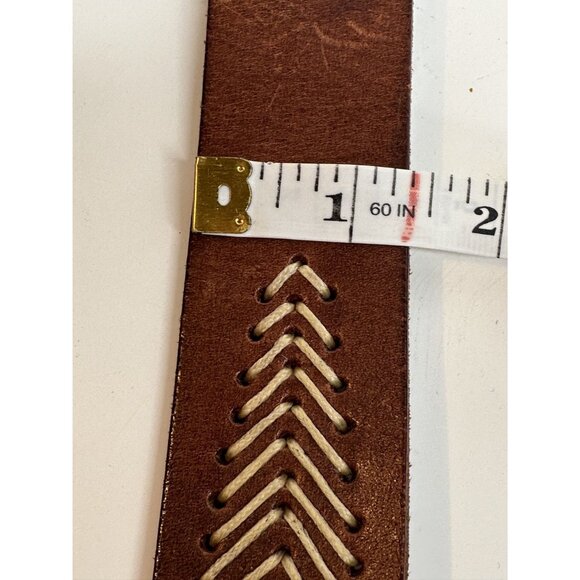 Vintage Brown Leather Belt With Embroidered Arrows & Silver Buckle Size S - Picture 9 of 12
